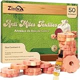 Zidina Anti Mites Textiles   Pack de 50 Anneaux pour Vêtements avec Mini Bouteille d'Huile de Bois de Cèdre Incluse de 4,5 ml. Naturel et Efficace Contre les Mites pour Armoires