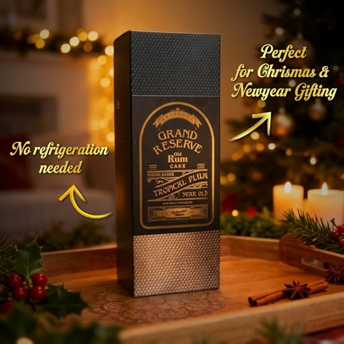 Image of Grand Reserve Old Rum Plum Cake - BY THELLIYANKAL BAKERS - Rich & Moist Fruit Cake with Berries with KERALA SPICES, Authentic Handmade Holiday Treat | Premium Gift Box | 800 gm (Pack of 1)