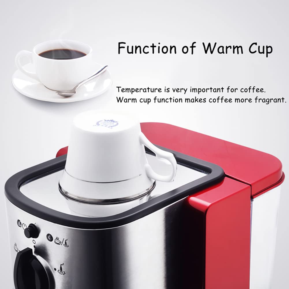 Macchina per caffè Espresso semiautomatica, Macchina per caffè Espresso con montalatte, Macchina per caffè e Cappuccino, 15 Bar di Pressione, 1,25 l/Serbatoio, 1350 W, Rosso