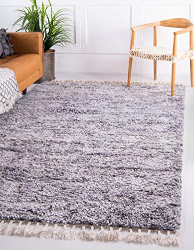 Unique Loom Hygge Shag Collection Modern Moroccan Inspired, Plush & Cozy Area Rug (4' 0 x 6' 0 Rectangular, Gray/ Ivory)