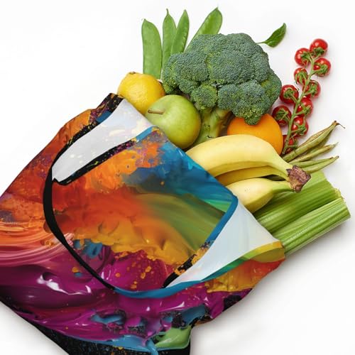 Canvas Tote Bag for Women Shoulder Tote Purse Reusable Grocery Bag Colorful paint splashed on black background Aesthetic Shopping Bags4