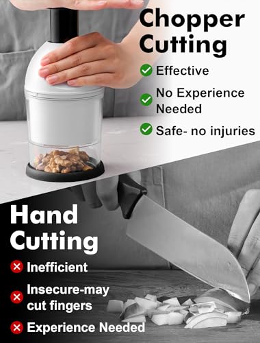 Image of Food Chopper, Hand Chopper Dicer Easy to Clean, Manual Slap Vegetable Chopper Onion Cutter, Garlic Chopper Mincer for Onion, Nut, Tomato, Pepper, Celery, etc, White