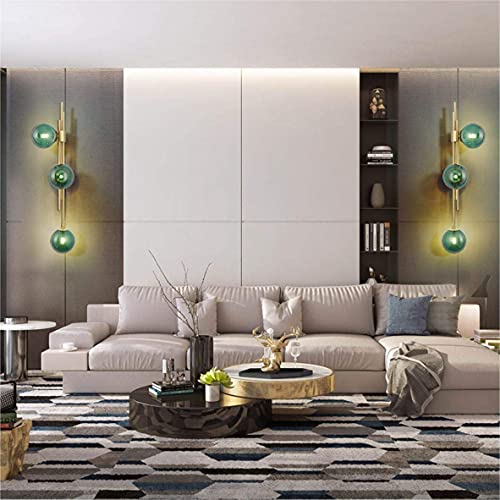 Image of Mid Century Modern Wall Sconce 3 Lights Glass Globe Wall Light Fixtures Elegant Green Magic Bean Glass Wall Lamp for Bedroom Bathroom Living Room Hallway (Dark Green)