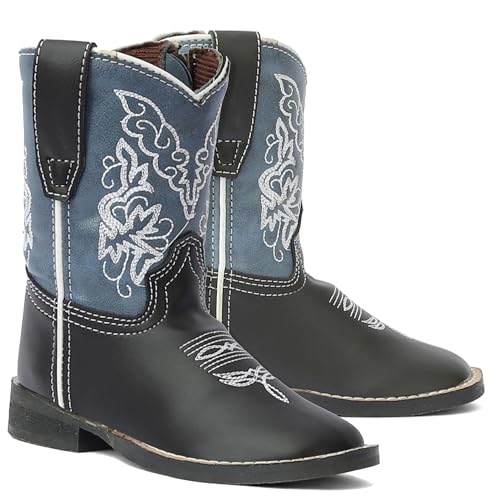 TuffRider Toddler's Yellowstone Rounded Toe Western Boot- Mocha w/Blue- 5T