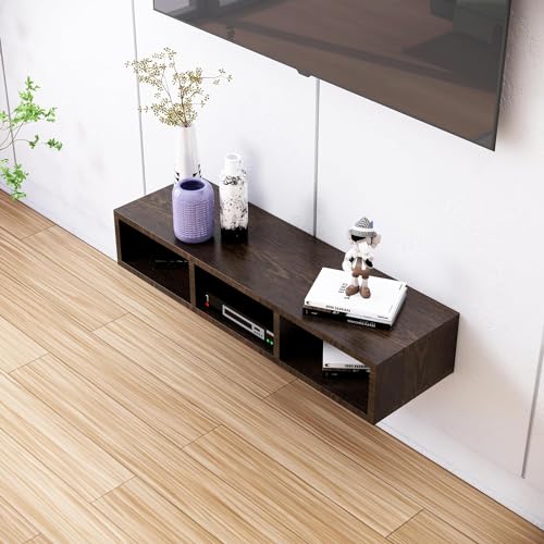Image of TV Unit for Living Room 30 to 52 Inch, Engineered Wood TV Unit Wall Mounted Entertainment Unit Set Top Box Stand with Storage Shelves for Books & Decor Unit for Bedroom (Flower Wenge)
