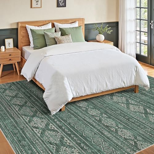 Nakagishi Area Rugs 9x12 Living Room: Washable Boho Large Neutral Modern Soft Farmhouse Green Rug Stain Resistant Indoor Floor Non-Slip Carpet for Women Home Enthusiasts Aged 25-45 - Bedroom Room