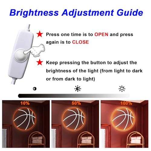 Image of Basketball Neon Sign, 12.6 inchx12.6 inch Basketball Led Neon Light for Wall Decor, Powered by USB Wall Decor Aesthetic for Room Bedroom Sports Decor Gift for Christmas Birthday