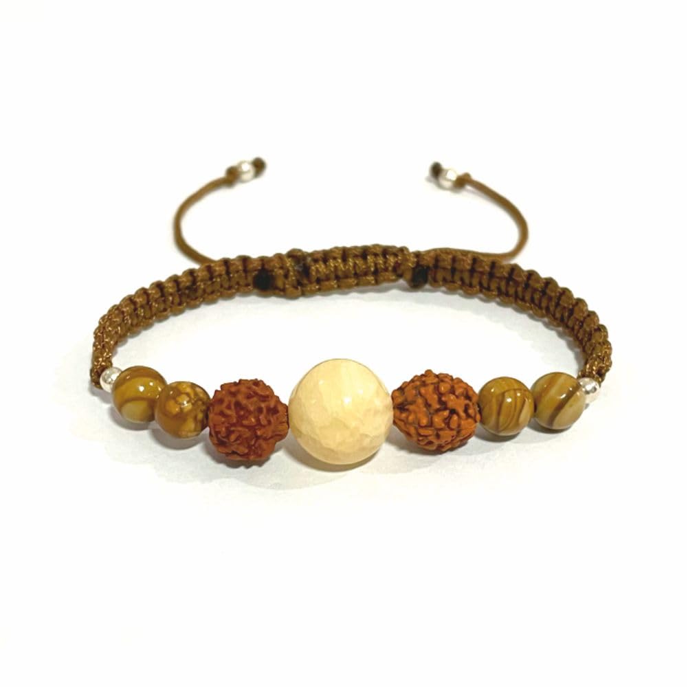 FOURSEVEN Jewellery 925 Sterling Silver Stay Grounded Adjustable Bracelet in Chalcedony, Rudraksha and Wood Jasper For Men and Women (B0CD3YQ1TN) Amazon Price History, Amazon Price Tracker