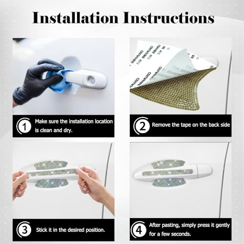 Image of 10PCS Car Door Handle Protective Cover,Bling Handle Protector,Car Door Handle Anti Scratch Sticker,Crystals Have A Reflective Effect, Making Vehicles Dazzling (Colourful)