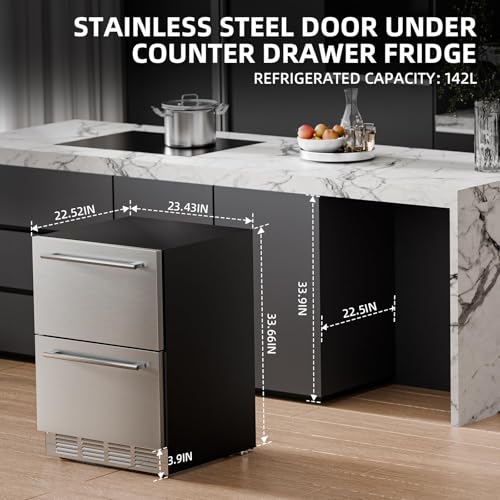 Image of Antarctic Star Outdoor Beverage Refrigerator 24 Inch Wide,Stainless Steel Double Drawer Mini Fridge 145 Cans for Undercounter Built-in or Freestanding,Wine Cooler for Home & Patio,32-50F,Silver