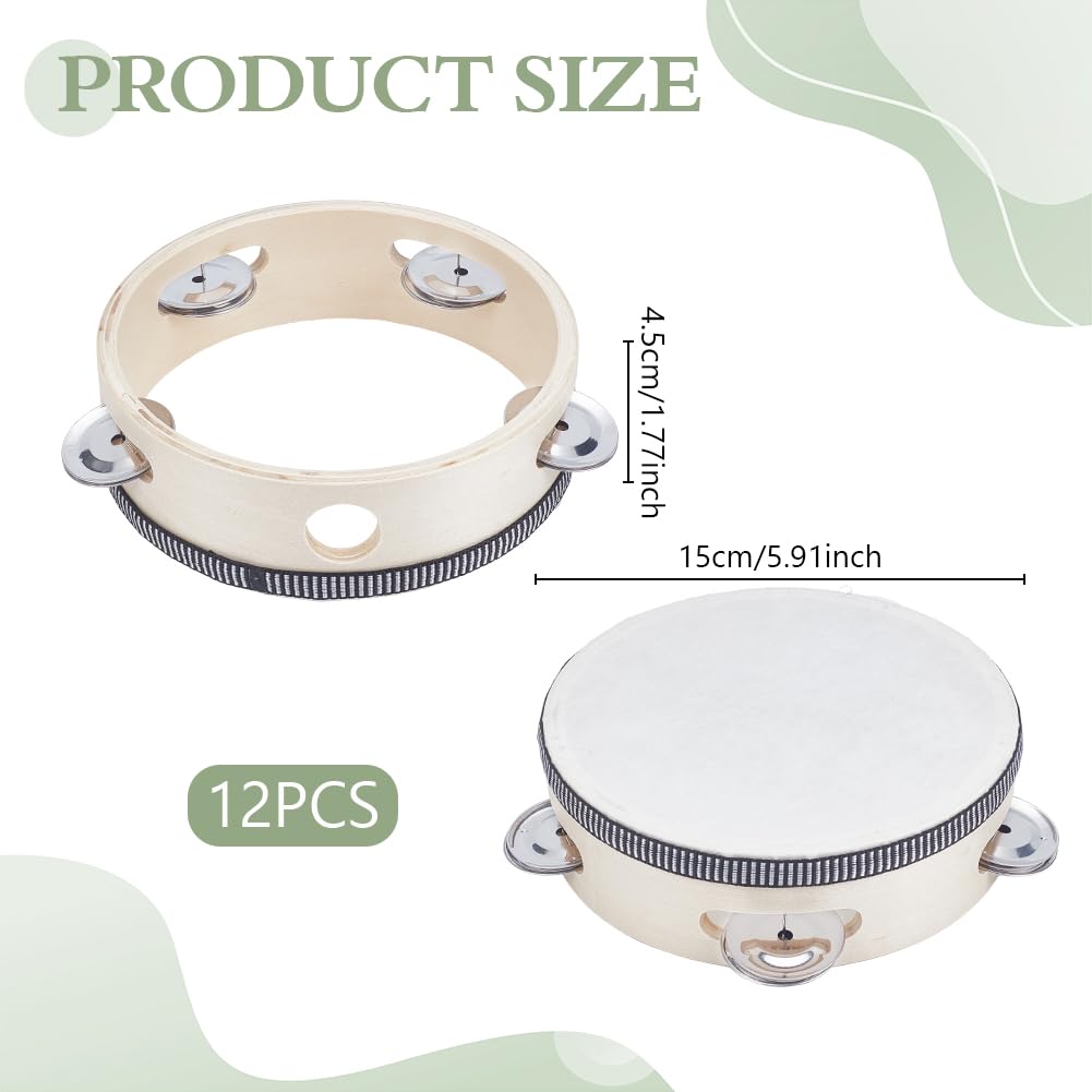 AHANDMAKER Lot de 12 tambourins de mariage en vrac en bois avec grelots en métal de 15,2 cm pour cérémonies d'église, jeux de fête, activités musicales