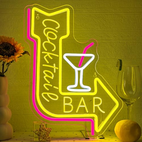 [Facile da Installare e Usare]: L'insegna luminosa Cocktail ha fori preforati sulla lastra acrilica, pratici per appendere o posizionare sul tavolo. Facile da installare e spostare.