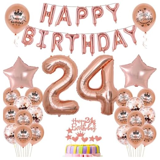 Globos para 24 cumpleaños, decoración para mujer, oro rosa, 24 cumpleaños, 24 unidades, color oro rosa