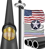 IIOPE 25FT Heavy Duty Flag Pole – 2.7' Large Bottom Tube, Wind-Resistant Sectional Tapered Design, Aluminum Residential Flagpole Kit with Solar Light, USA Flag, Complete Set, Great Gift Choice