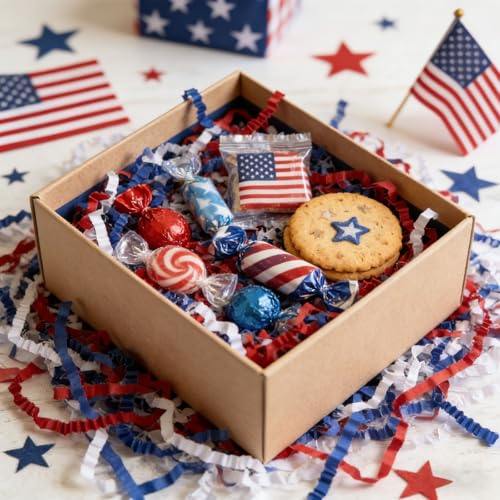 Image of ZEBMOON 2 LB Red White Blue Crinkle Cut Paper Shred Filler Great for Gift Wrapping, Basket Filling, Birthday, Wedding, Independence Day, 4 of July Party Decorations Filling Supplies