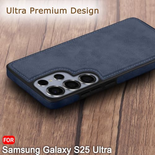 Image of TheGiftKart Genuine Leather Finish Back Cover Case for Samsung Galaxy S25 Ultra 5G | Shockproof Design | Camera & Screen Protection | Stunning Minimalist Design Back Cover Case (Black, Blue)