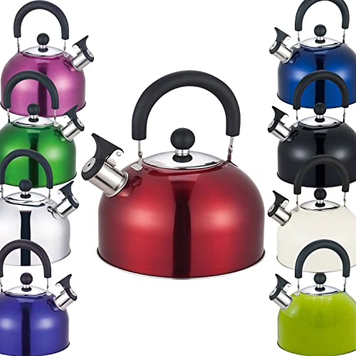 Premium Stainless Steel Whistling Kettle | 10 Colors | Stove top | Non-Drip Pouring Spout | Cool Touch Handle | Whistling Spout | 2.5L Capacity (Red)