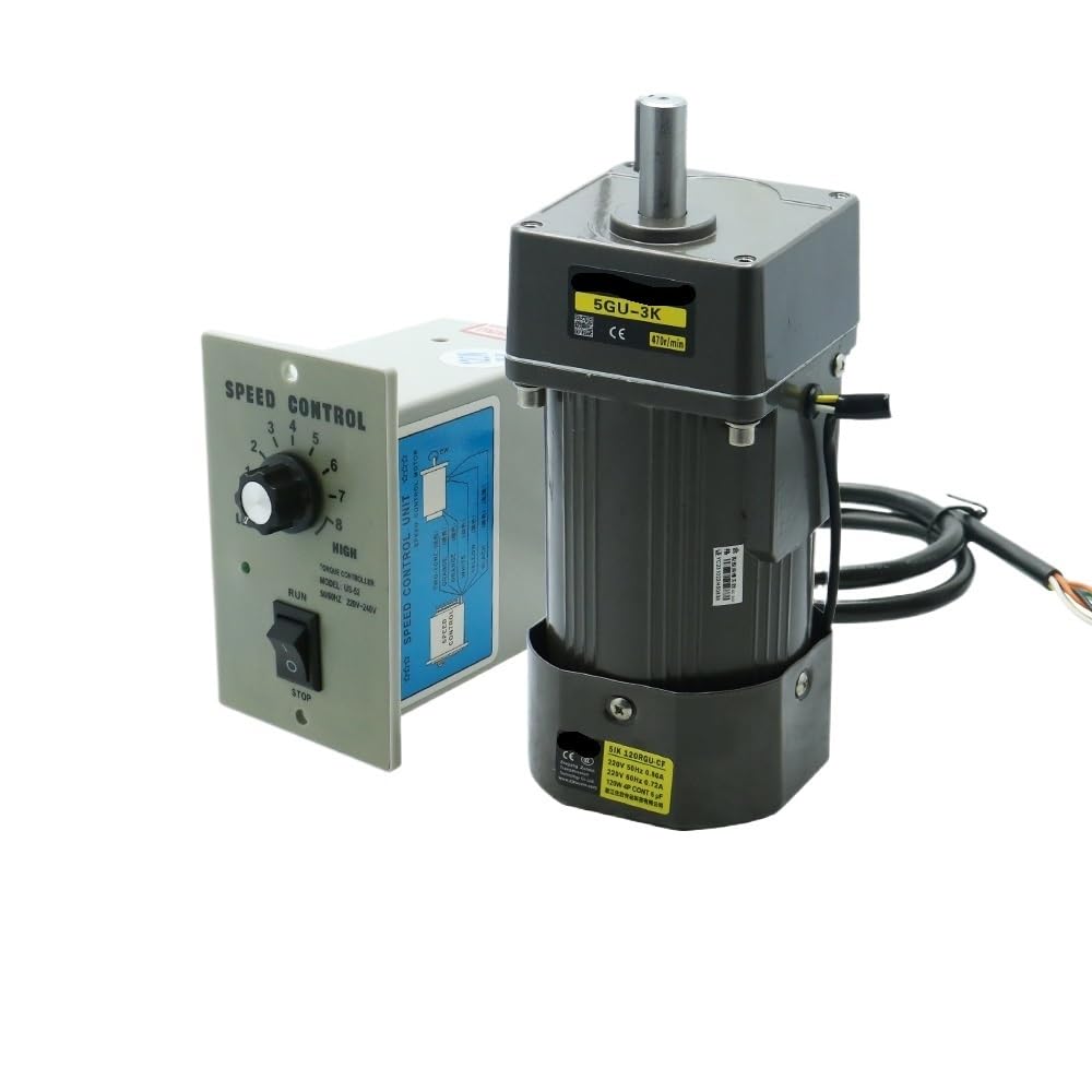 Motorreductor Micromotor de CA de 120W, Motor asíncrono monofásico de 110v y 220v, eje de Motor de 15mm + controlador de velocidad de 5RPM-1350RPM 50/60hz Motor asíncrono monofásico(0-78 RPM,220v)