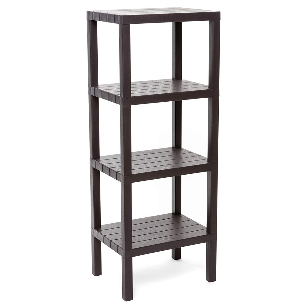 TATAY Scaffale Bagno a 4 Ripiani | Resistente all’Umidità | Inclusi Viti e Compatibile con Sistema Quick Fix | Per Interni ed Esterni | Portata fino a 40 kg – Modello Lombok – Marrone