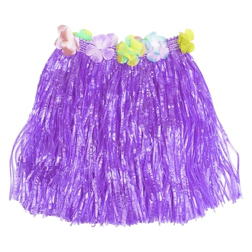 duoyif Hula Rock Hawaii Set, 5 stück Hawaiian Gras Hula Rock Mit Blumenkette, Gras Röcke, Hawaii Outfit Hula Kostüm Für Karneval Hawaii Summer Party Geburtstags Cheerleading Halloween 40cm (Violett)