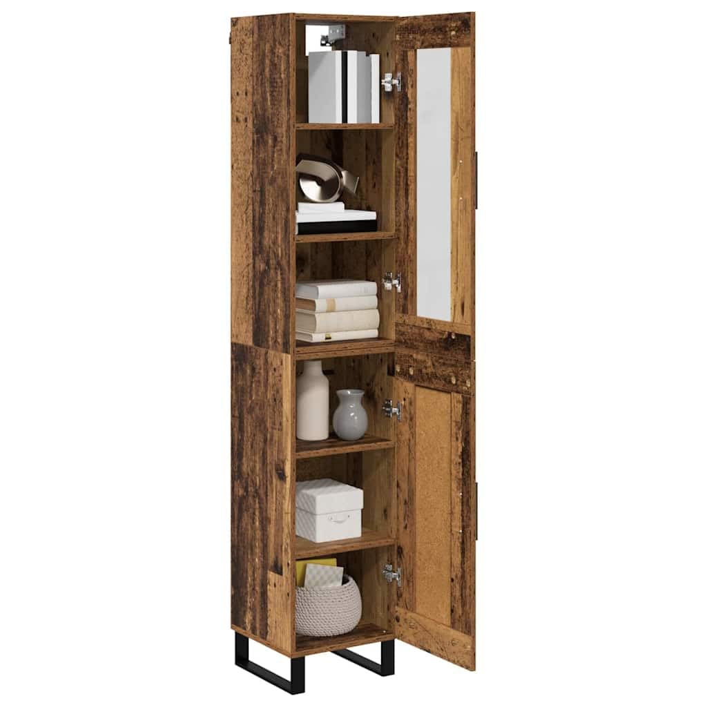Mesa vertical de madera vieja de 34,5 x 34 x 180 cm, con 2 puertas con bisagras y elementos de metal, aparador moderno para comedor, cocina, dormitorio y pasillo