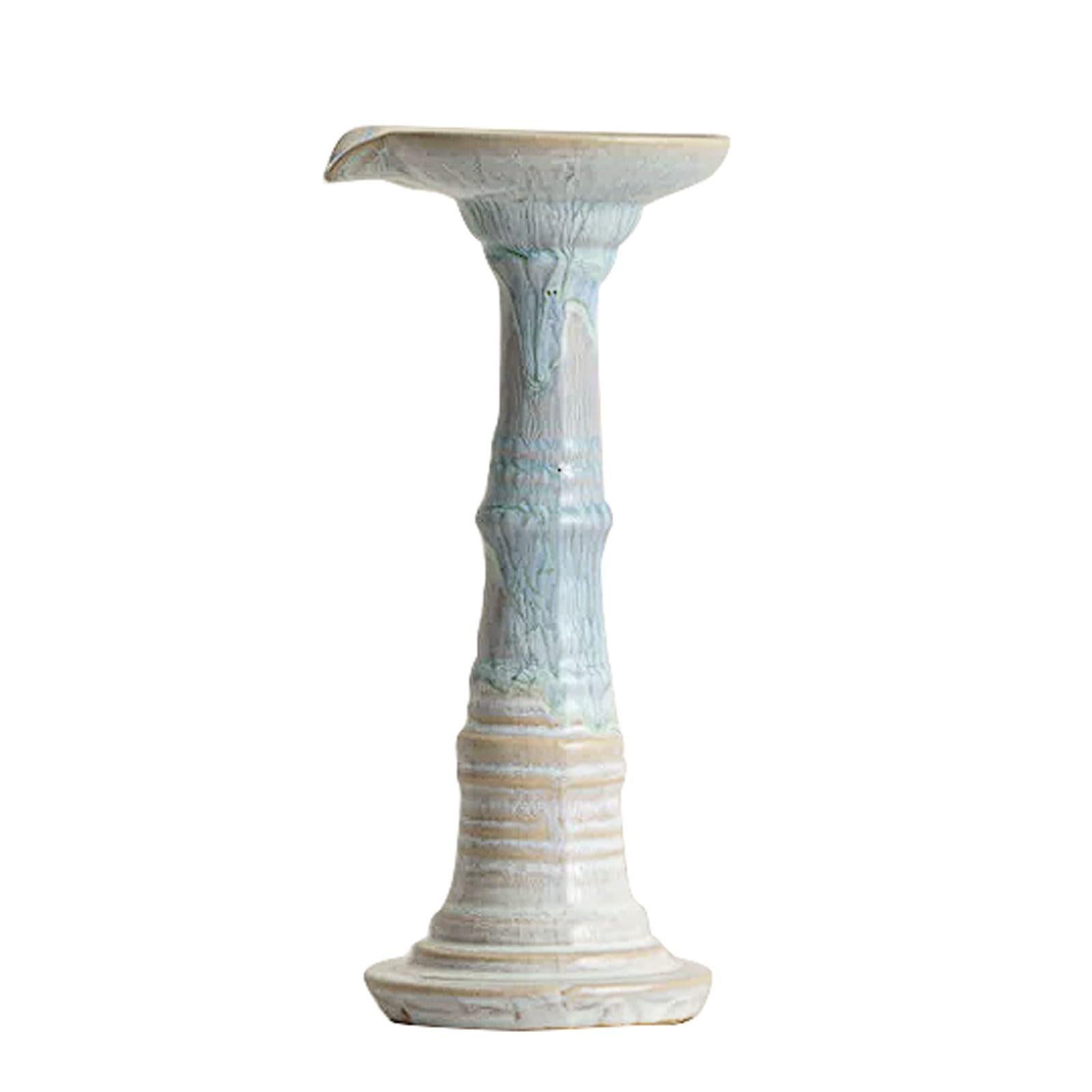 Kiln-Fired Blue and White Ceramic Tall Candlestick Decorative Photo Prop for Living Room Guesthouse Candle Holder