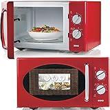 Mikrowelle mit Auftaufunktion und Glasdrehteller, 6 starke Leistungsstufen, 25Liter Fasungsvermögen, Farbe: rot