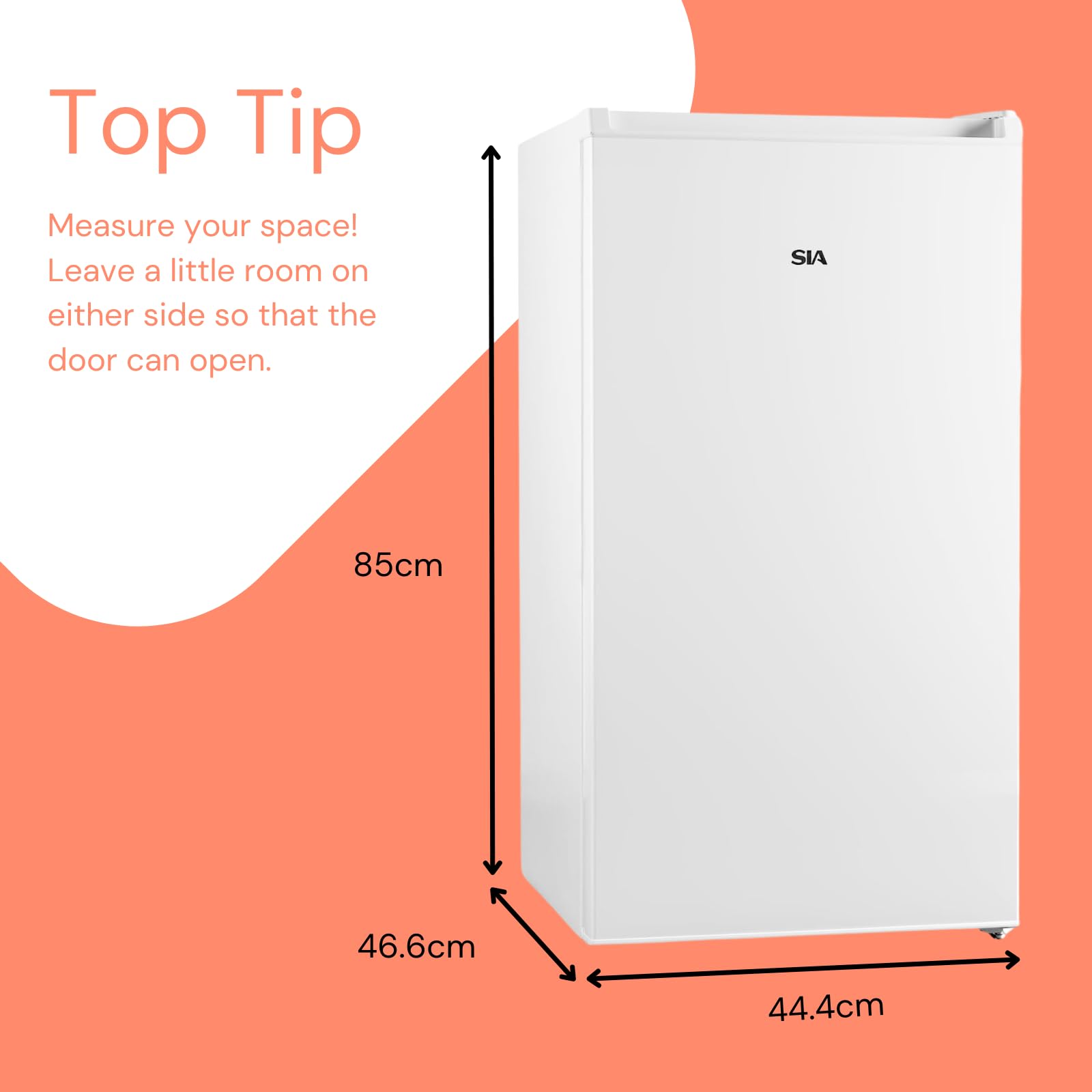 SIA SFR44WE 83L White Freestanding Under Counter Fridge With Chiller 2 Glass Shelves, Interior Light, E Energy Rating, 2 Year Manufacturer Warranty — view 7
