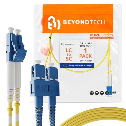 BEYONDTECH LC to SC Fiber Patch Cable Single Mode Duplex - 3m (9.84ft) - 9/125um, Compatible with OS1 - OS2, LSZH PureOptics Cable Series