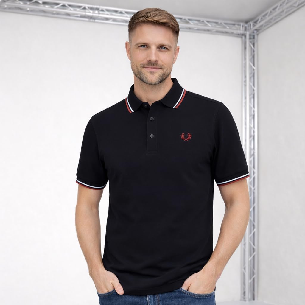 Fred Perry Twin Tipped Polo Shirt Black/Ball Boy Blue/Oxblood