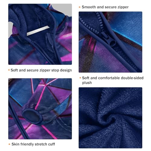 Vibrant Blue Triangular Toddler Fleece Jacket Girl Boys Hooded Fleece Jacket Coat Warm Outwear Zip-up 3-10T3