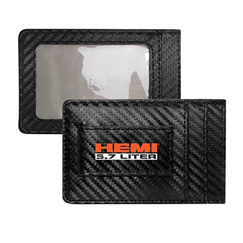 5.8 Liter HEMI Black Carbon Fiber Leather Wallet RFID Block Card Case Money Clip for Dodge RAM, 4-3/8" x 2-3/4"2