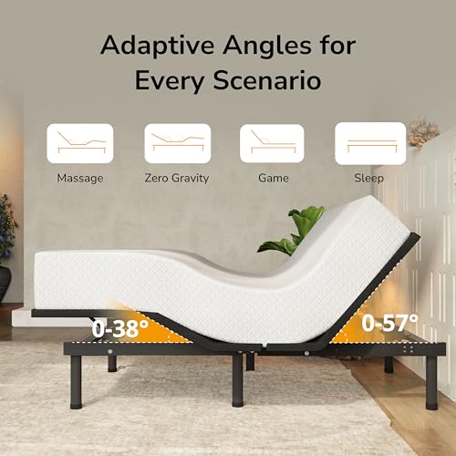 Image of Twin XL Adjustable Bed Frame and 10 inch Green Tea Memory Foam Mattress，Massage，Memory Positions，Head and Foot Incline,Zero Gravity，Dual USB Ports，Under Bed Lights，Anti-Snore,Easy Assembly