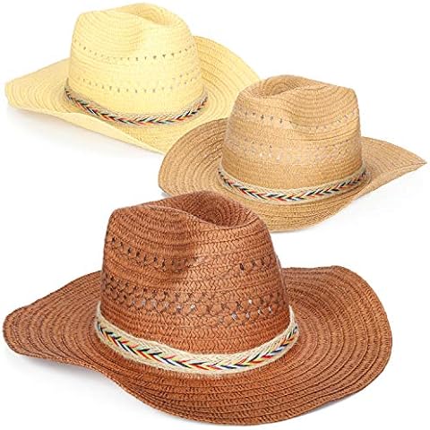 Wilhelm Sell® 3x straw hat, brown Panama sun hats, fedora/trilby hat with colored ribbon, unisex, for women and men [selection varies] (Brown) Cover