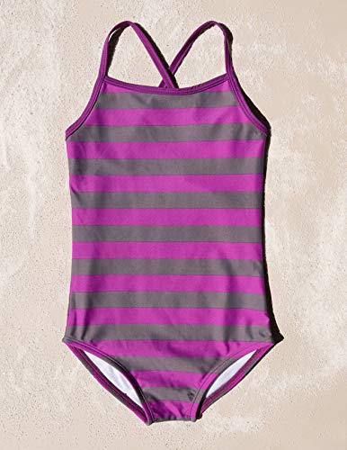 Image of Leveret Kids Baby Boys Girls One Piece Swimsuit UPF 50+ Striped Purple /Grey Size 4 Toddler