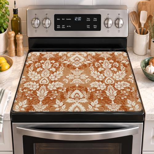 Stove Top Covers for Electric Stove,Orange Vintage Flower Rubber Flat RV Range Stovetop Protector,Prevents Scratching, Expands Usable Space 28.5'' x 20.5'' by QYWETHOD - Used condition - US$20.26