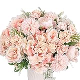 Whonline 3 Packs Pink Artificial Flowers Silk Peonies Hydrangea Camellia Bouquet Decor Faux Peony Flower Centerpieces for Tables Vase Wedding Decorations Flower Arrangements