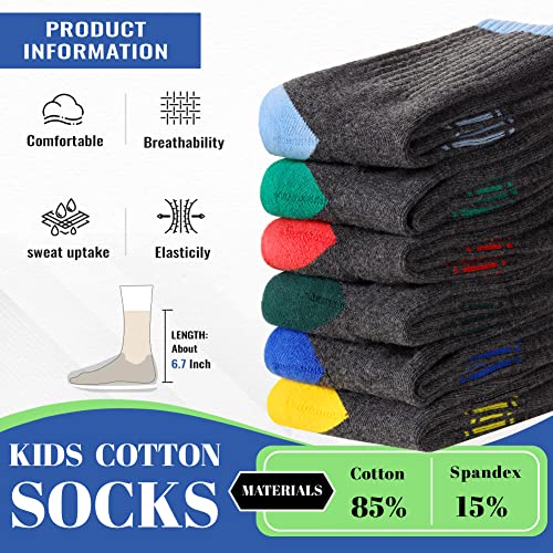 Image of SeeyAN Kids Socks Boys Crew Athletic Half Cushioned Cotton Sport Running Breathable Socks 6 Pairs