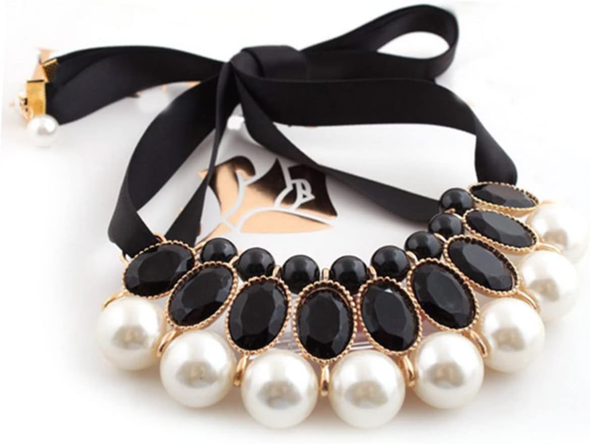 Unique Choker Necklace Acrylic Gems Big Fake Pearl Pendant for Women Pearl Beads Necklace