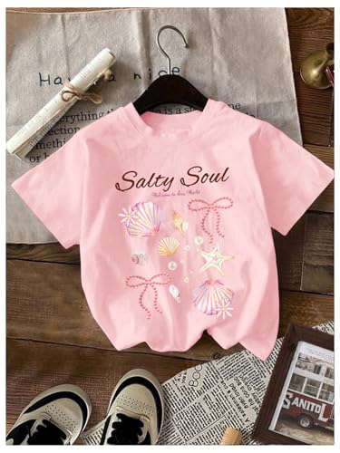 Image of RoseSeek Girl's Shirts 3 Packs Star Butterfly Graphic Tees Crew Neck Short Sleeve T Shirt Casual Tops