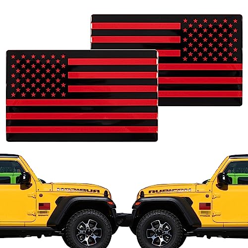 Image of XMUINT Metal American Flag Emblem, 2 Packs 5 inch USA Car Military Patriotic Sticker, Alloy Bumper Fender Door Window Trunk Engine Hood Decal for Car Truck SUV Matte Black Red