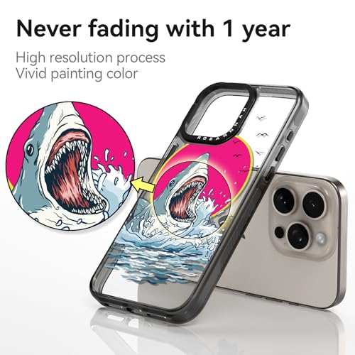 Coque requin iPhone 15 Pro Max esthétique mignonne et coque noire résistante - 4