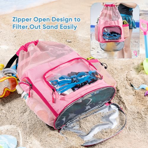 Drawstring Backpack Sandproof - Mesh Backpack Beach Bag with Shoe Compartment - Swim Bag for Beach, Pool - Pool Bag with Pockets for Toiletries - Wet Bag for Swimsuit - Summer Camp Essentials3