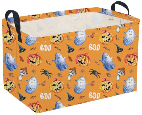 Image of Sanjiaofeng Rectangular Halloween Horror Ghost Storage Basket,Terrifying and Thrilling Party Basket,Halloween Candy Storage Baskets with Handles(Scary Pumpkin)