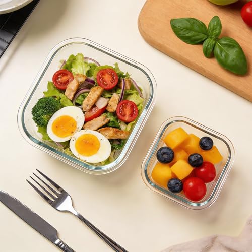 Image of Konokyo Square Glass Food Storage Containers with Lids, Meal Prep, 12 Pack