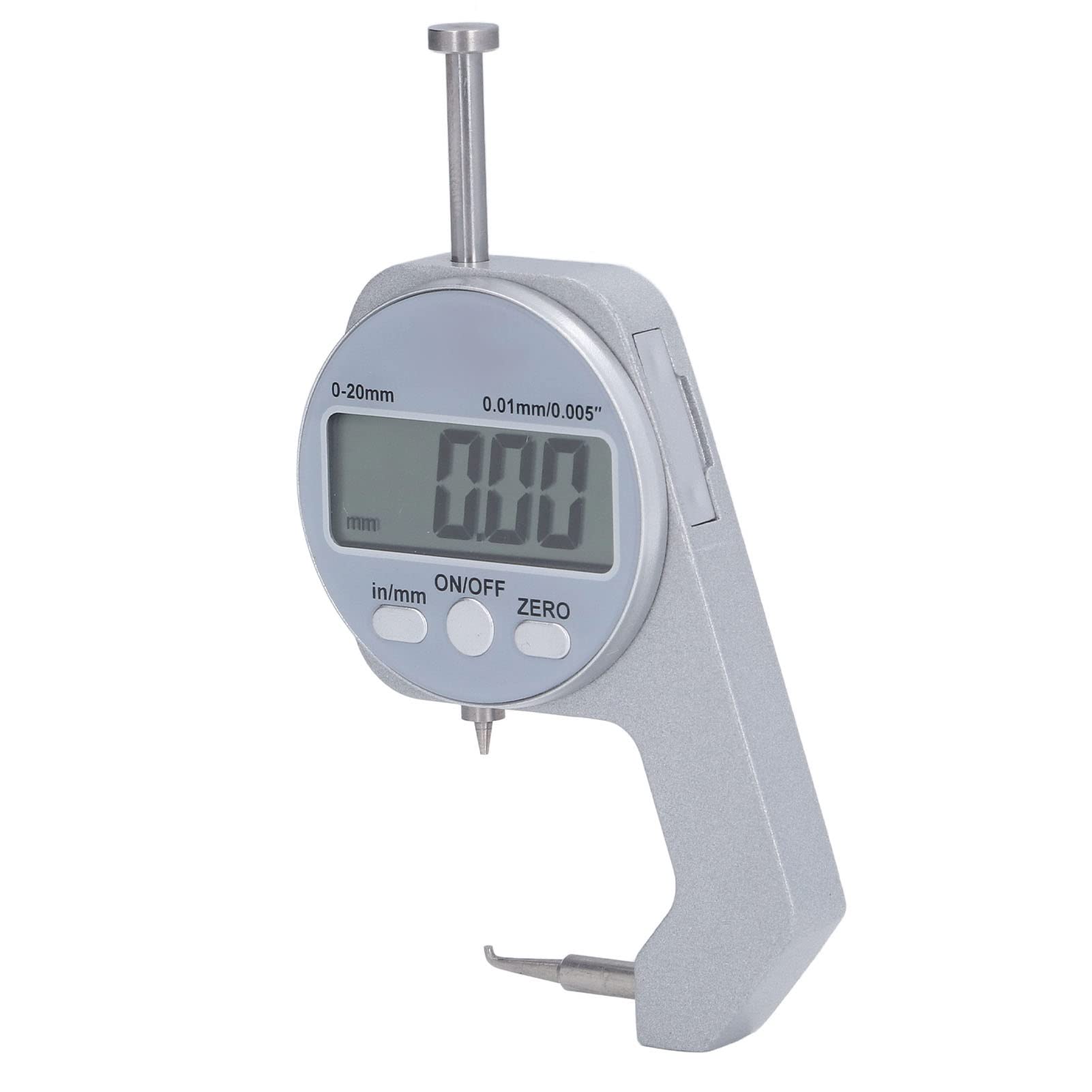 LiebeWH Dickenmesser 0-20 mm Bereich LCD-Digitalanzeige Kleine Mikrometerschraube mit Gebogener Spitze Elektronisches Mini-Messwerkzeug für Papierfolie Leder
