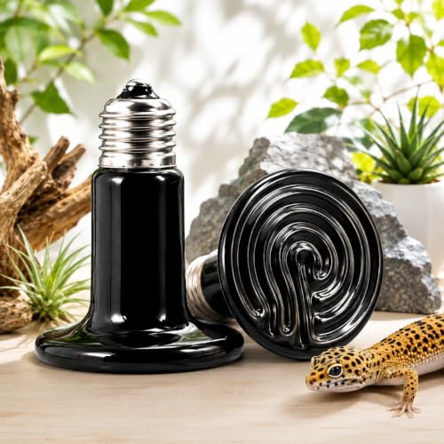Image of VAYINATO Reptile Ceramic Heat Emitter Lamp | No-Light Heating Bulb for Lizards, Snakes, Tortoises | Long-Lasting Heat Source for Terrariums & Vivariums | Silent & Safe (Black) (100W)