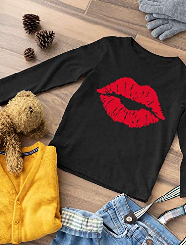 Tstars Red Lipstick Kiss Girls Valentines Day Shirt Cute Valentine Toddler Kids Long Sleeve T-Shirt4