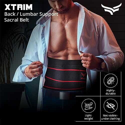 Image of XTRIM Back Support Belt For Backache, Flexible Back Splints, Elastic Webbing, Better Ventilation, Double Pull Mechanism, Hook Loop Closure, Easy to Wear & Remove (Black, Large, 1 Unit)