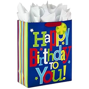 Hallmark 15″ Extra Large Gift Bag with Tissue Paper for Birthday (Happy Birthday to You!)